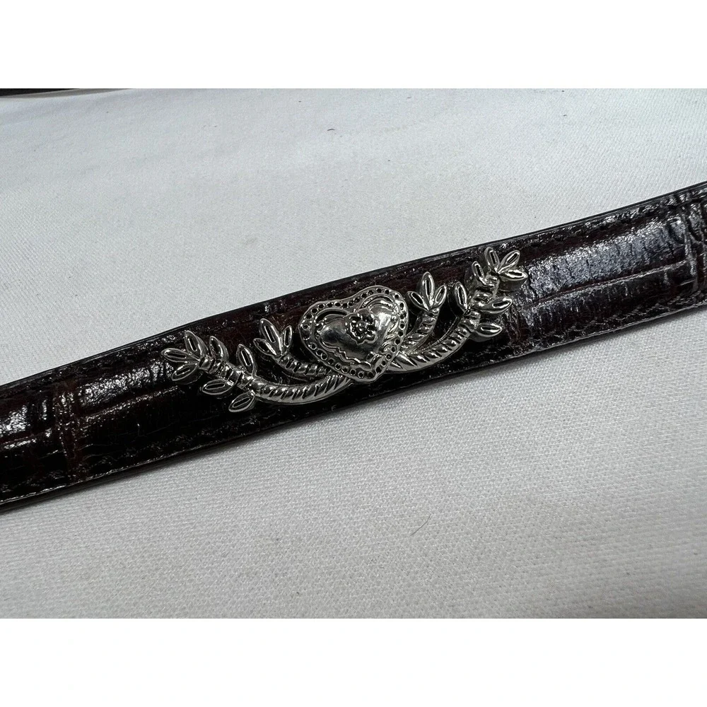 Mak Chantal Skinny Belt Womens L‎ Brown Leather Western Silver Buckle New